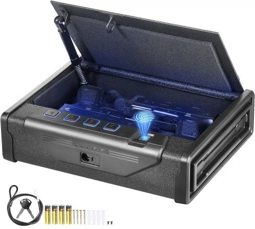 VEVOR Waffentresor für 2 Pistolen mit Fingerabdruck, Passwort oder Schlüssel, Wandtresor aus Stahl, Schwarz, B/T/H: 26,0 x 18,0 x 5,0 cm - Bild 1