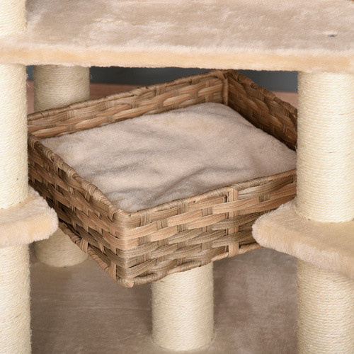 PawHut Kratzbaum mit Katzenhöhle und integriertem Spielzeug in Beige aus MDF, Sisal und Plüsch, B/T/H: 55 x 55 x 174 cm - Bild 4