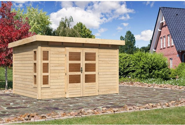 Karibu Holz-Gartenhaus Kastberg mit Flachdach in Naturbelassen, B/T: 360 x 240 cm - Bild 1