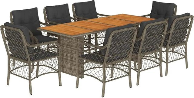 vidaXL 9-teilige Garten-Essgruppe aus Poly-Rattan und Akazienholz in Grau mit Kissen - Bild 1