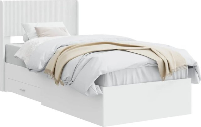 vidaXL Bettgestell mit Kopfteil und Stauraum in Weiß, B/T/H: 90 x 190 x 100 cm - Bild 1