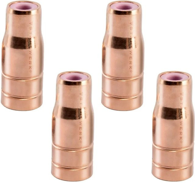 STAHLWERK Original Fülldrahtdüse Gasdüse für MIG MAG AK15/MB15, 4er Set, Keramik, rot/gold - Bild 1