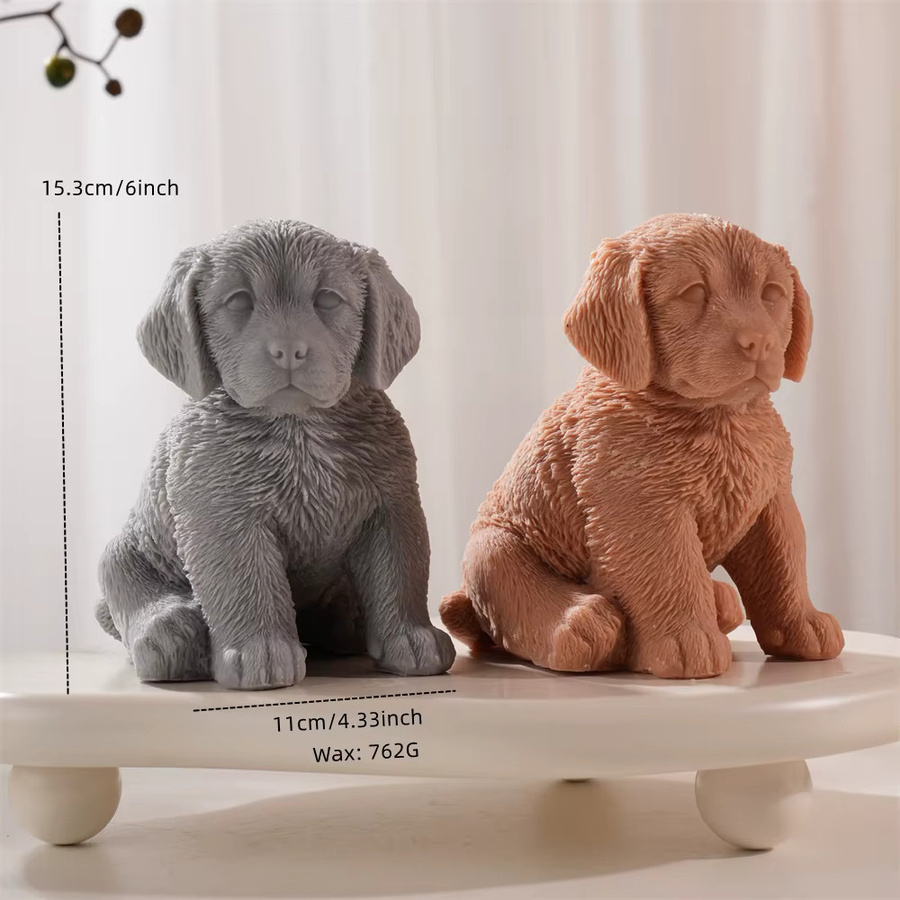 SANZON Golden Retriever Hund Kerze aus Sojawachs in Grau als Deko-Figur für dein Zuhause - Bild 1