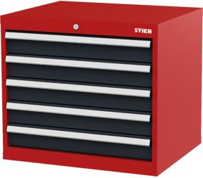 STIER Schubladenschrank mit 5 Schubladen aus Stahl, Farbe rot/anthrazitgrau, B/T/H: 70,0 x 57,5 x 62,0 cm - Bild 1