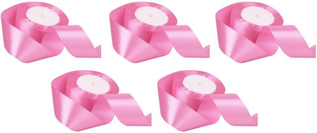 OutsideWorld Satinband Set mit 5 Rollen in Rosa, doppelseitiges Band für DIY Handwerk und Geschenkverpackung, Breite: 4 cm - Bild 1