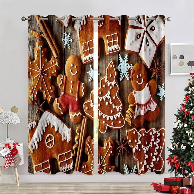 Weihnachtsdekoration Vorhänge mit Schneeflocken-Motiv, halbtransparent, mehrfarbig, B: 100 cm, H: 130 cm - Bild 1