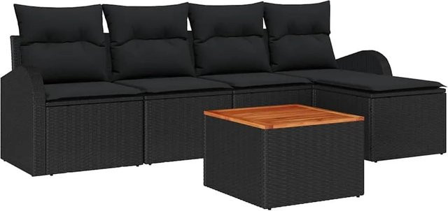 vidaXL Garten-Sofa-Set 6-teilig aus Poly-Rattan in Schwarz mit Tisch, Sesseln, Mittelsitzen und Fußhocker - Bild 1