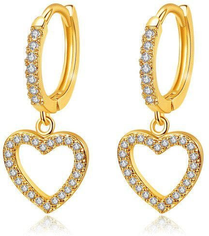 Ohrringe Herz, Messing, Gold, Zirkonia, Damen - Bild 1