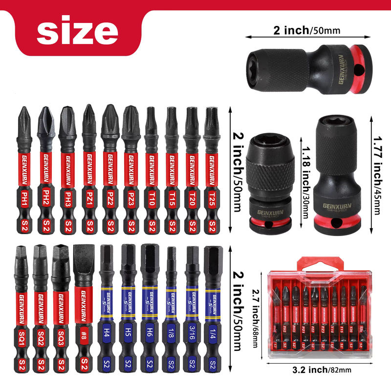 Geinxurn Schlagschrauber Bithalter Set mit 1/2 Zoll, 3/8 Zoll und 1/4 Zoll Vierkantantrieb auf 1/4 Zoll Sechskant-Schnellwechsel-Adapter, Schwarz - Bild 2