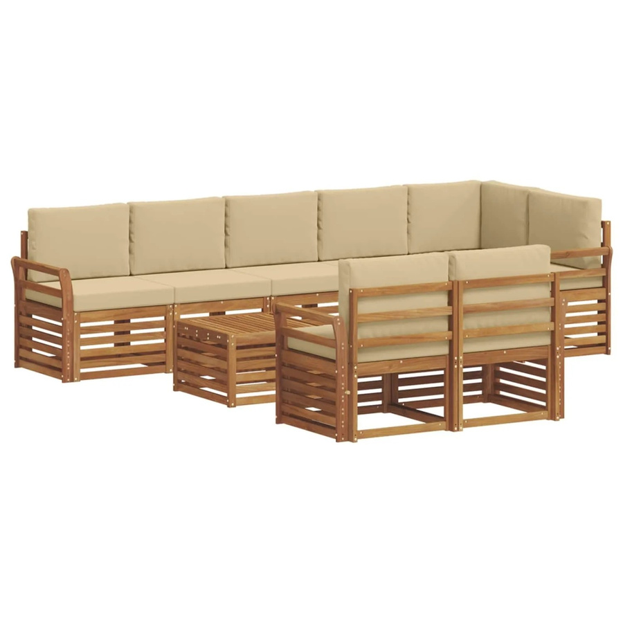 vidaXL Sofagarnitur 9-teilig aus Massivholz Akazie in Natur und Beige mit Polsterkissen und modernem Latten-Design - Bild 2