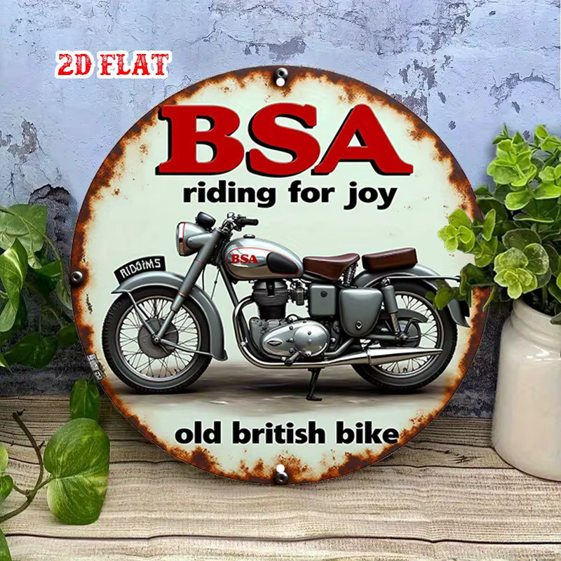 Vintage BSA Motorrad Metallschild Potdemiel rund in Rot und Grau, Durchmesser: 20 cm - Bild 3