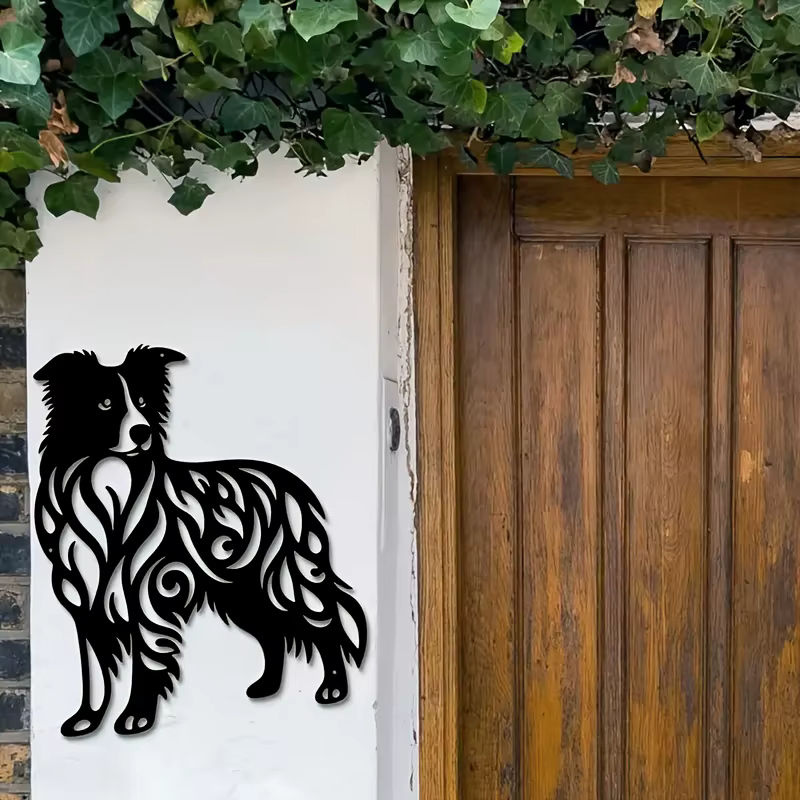DDPNKL Collie Wandkunst aus Metall in Schwarz mit abstrakten Mustern zur Wandmontage - Bild 3