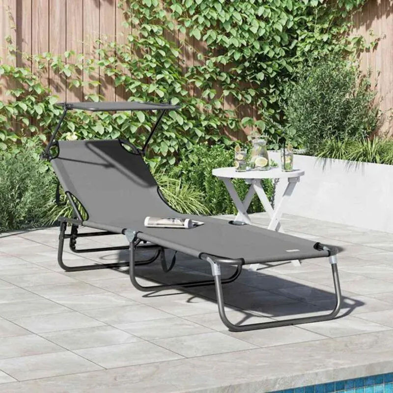 Vidaxl Klappbare Sonnenliege mit Kissen in Grau aus Stoff und Stahl, B/T/H: 190 x 56 x 81 cm - Bild 1
