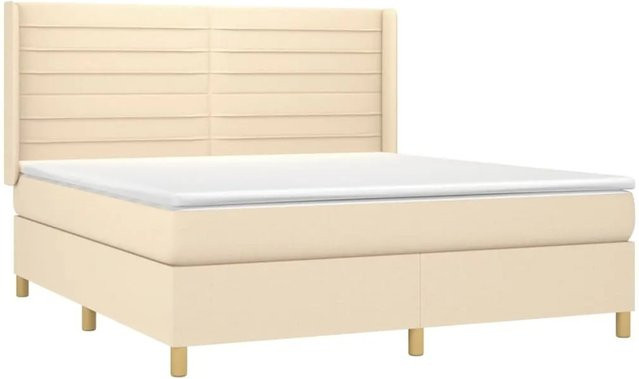 vidaXL Boxspringbett mit Matratze und LED-Beleuchtung in Creme, Hybrid-Bett mit USB-Anschluss und Kopfteil, B: 160 cm, H: 118 cm, T: 200 cm - Bild 1