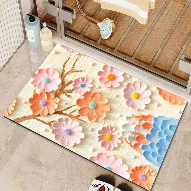 3D Creme-Windblume Badezimmerbodenmatte aus Diatomeenerde, schnelltrocknend und rutschfest, Farbe: Beige/Mehrfarbig, B/T: 60 x 40 cm - Bild 1