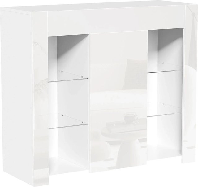 okwish Sideboard für dein Wohnzimmer mit Glasregalen in Weiß, B/T/H: 95 x 35 x 83 cm - Bild 1