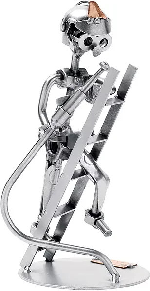 Schraubenmännchen Feuerwehr beim Löschen auf der Drehleiter von Hinz & Kunst aus Metall in Silber - Bild 1