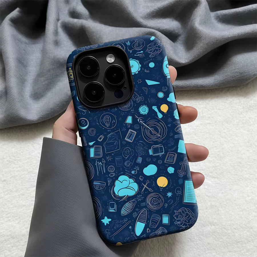 Casegame Matte Bumper MagSafe Hülle für iPhone 17 16 15 14 13 Pro Max Stoßfeste PC Schutzhülle Blue Sketch Doodle Art - Bild 3