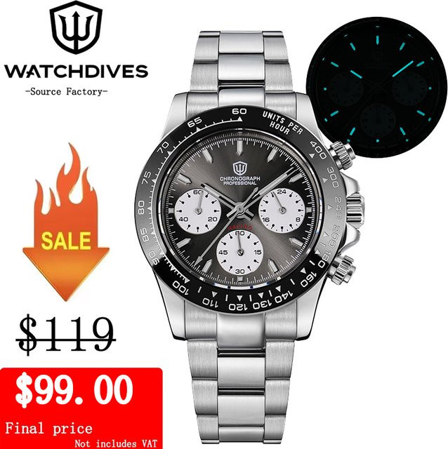 Watchdives Chronograph, Quarzwerk, Edelstahl, Blau, 10 ATM, Unisex - Bild 1