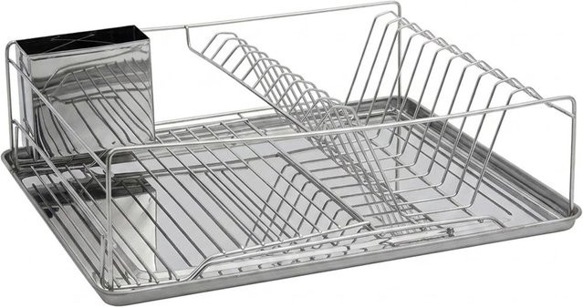 Relaxdays Abtropfgestell aus Metall mit Besteckkorb in Silber, B/T/H: 48 x 12 x 33 cm - Bild 1
