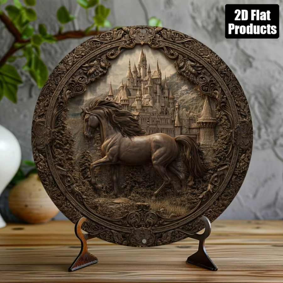 CIFBUY Rundes Aluminiumschild Pferdekopf Metall-Wandkunst in Braun, Durchmesser: 20,32 cm - Bild 2