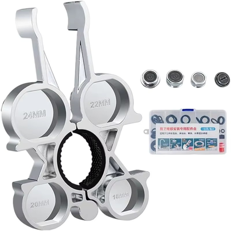 NIUXIANG 12-in-1 Wasserhahn-Belüfter-Schraubenschlüssel aus Metall in Silber mit ergonomischem Griff für Sanitärarmaturen - Bild 7