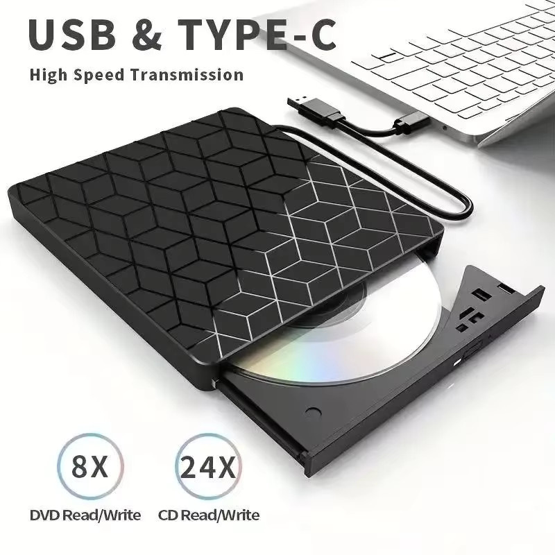 GGBEE 7-in-1 Externer DVD- und CD-Recorder mit USB 3.0 und Typ-C, Tragbares Optisches Laufwerk für Laptop und Desktop, Schwarz - Bild 5