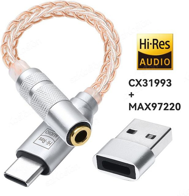 SZKOSTON USB-C auf 3,5mm Kopfhörerverstärker mit CX31993 und MAX97220 Dual-Chip Audio-Decoder IEM AMP Adapter für iPhone 15 und Samsung in Schwarz oder Silber - Bild 1