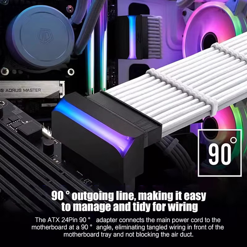 Flying Elephant ATX 24-Pin 90 Grad Adapter Ellenbogenstecker für Kabelmanagement mit 5V 3Pin ARGB SYNC in Schwarz - Bild 6