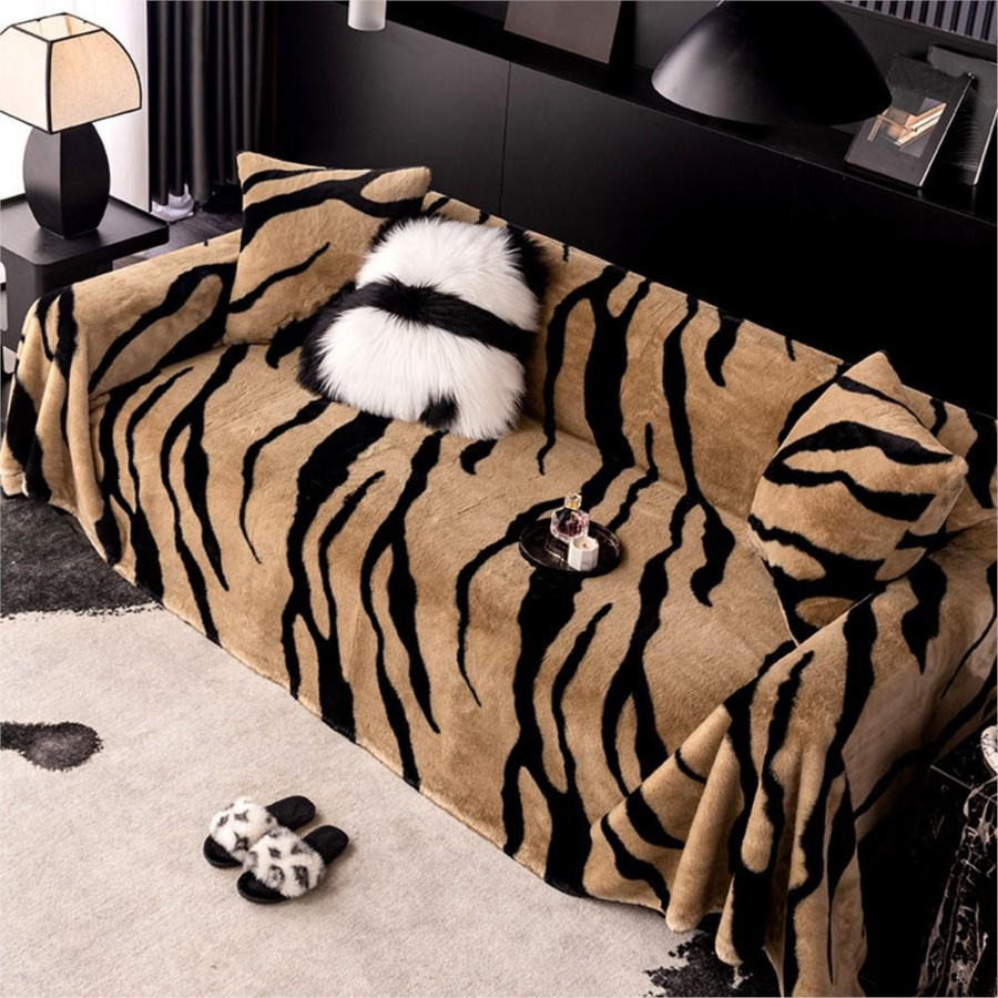 Yiran Furniture Luxus Sofa Abdeckung Leopard Print Plüschdecke aus Polyester, B/B: 180 x 200 cm, Multicolour - Bild 4