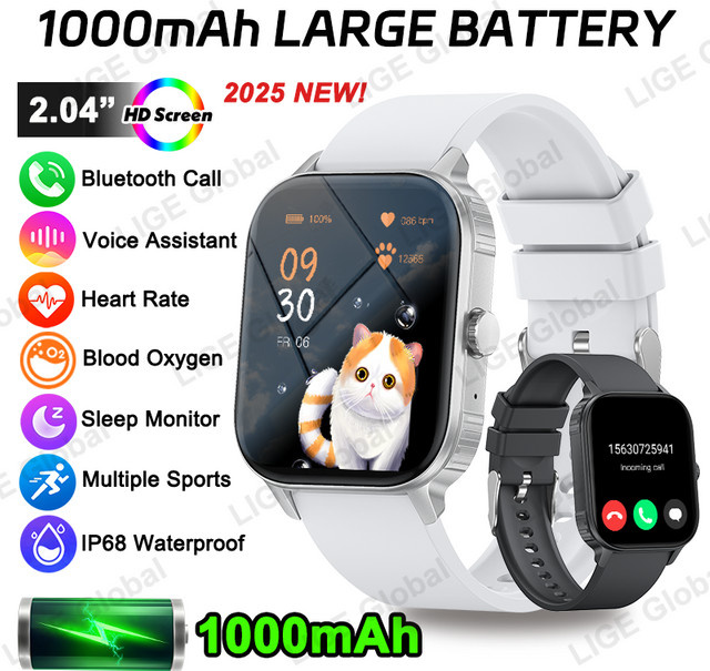 LIGE Smartwatch mit Full Touch Screen, IP68 wasserdicht und Sprachanruf-Funktion, Farbe: Weiß - Bild 1