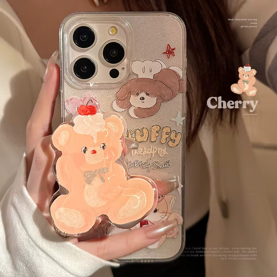 MUQGEW Handyhülle mit süßem Bär-Cartoon-Design für iPhone 11 12 13 14 15 16 Pro Max, transparent und glitzernd, stoßfeste Schutzhülle - Bild 2