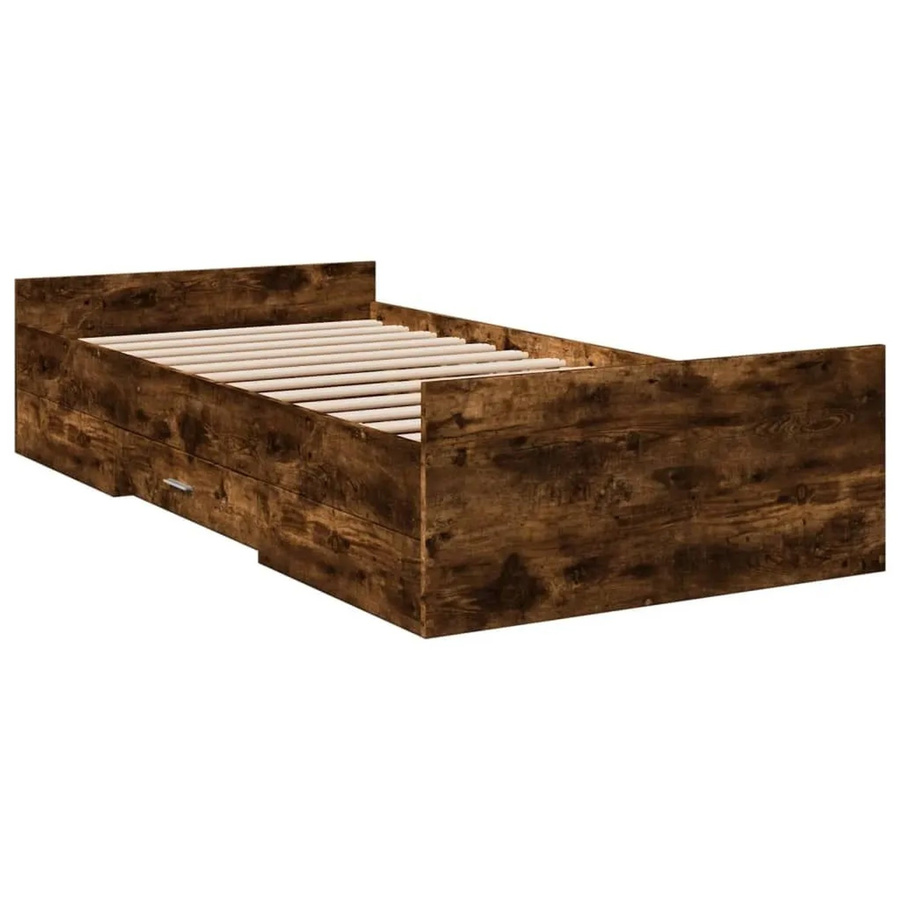vidaXL Bettgestell mit Schubladen aus Holzwerkstoff in Räuchereiche, Braun, B/T/H: 100 x 200 x 40 cm - Bild 2