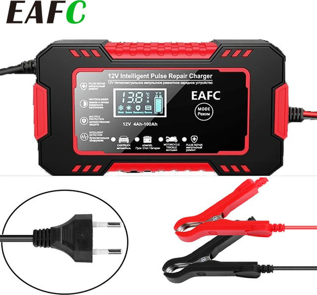EAFC 6A 12V Smart Car Battery Charger Auto- und Motorradbatterieladegerät mit LCD-Display für Blei-Säure-Batterien in Rot und Schwarz - Bild 1