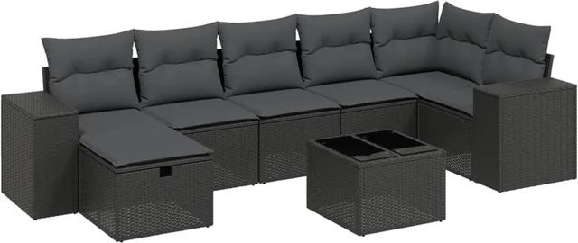 vidaXL 8-tlg Garten-Sofagarnitur in L-Form aus schwarzem Poly-Rattan mit Kissen und pulverbeschichtetem Stahlgestell - Bild 1