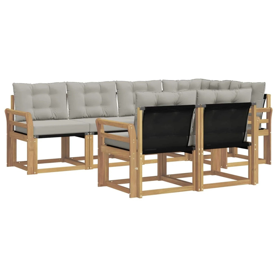 vidaXL Outdoor-Sofagarnitur 7-teilig aus Akazienholz mit Textilene und Kissen in Weiß-Hellgrau - Bild 2