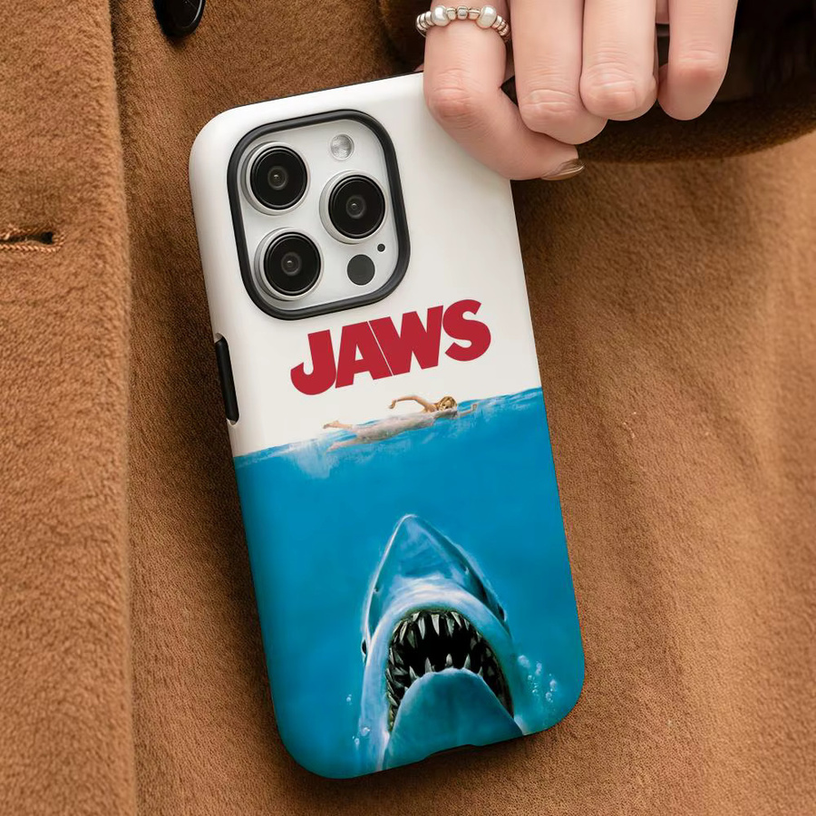 Film J-Jaws Handyhülle für iPhone 17 16 15 14 13 12 Pro Max Plus, glänzende HD-Doppelschicht-Flüssighartschale in Weiß und Multicolour - Bild 3