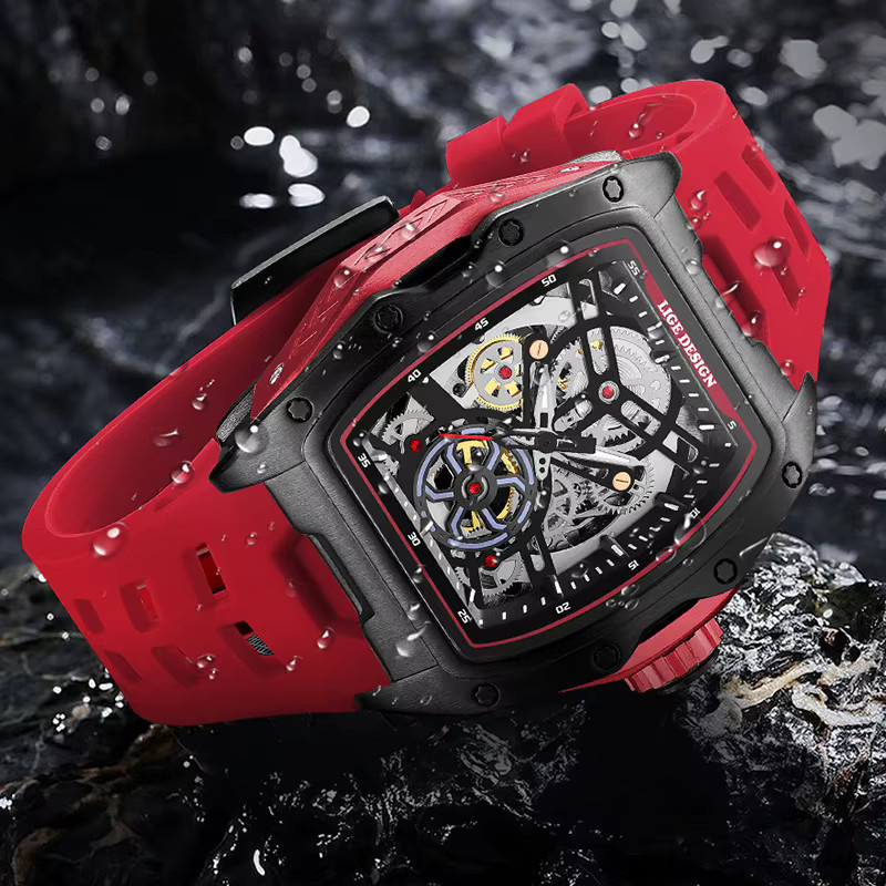 LIGE Armbanduhr Automatik, Silikon, Schwarz, Herren - Bild 2