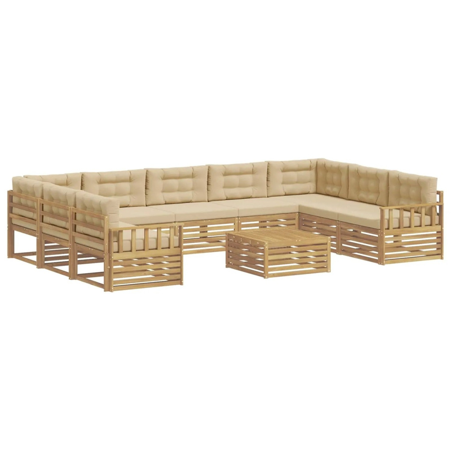 vidaXL Outdoor-Sofagarnitur 10-teilig aus Massivholz Akazie in Weiß und Beige - Bild 2