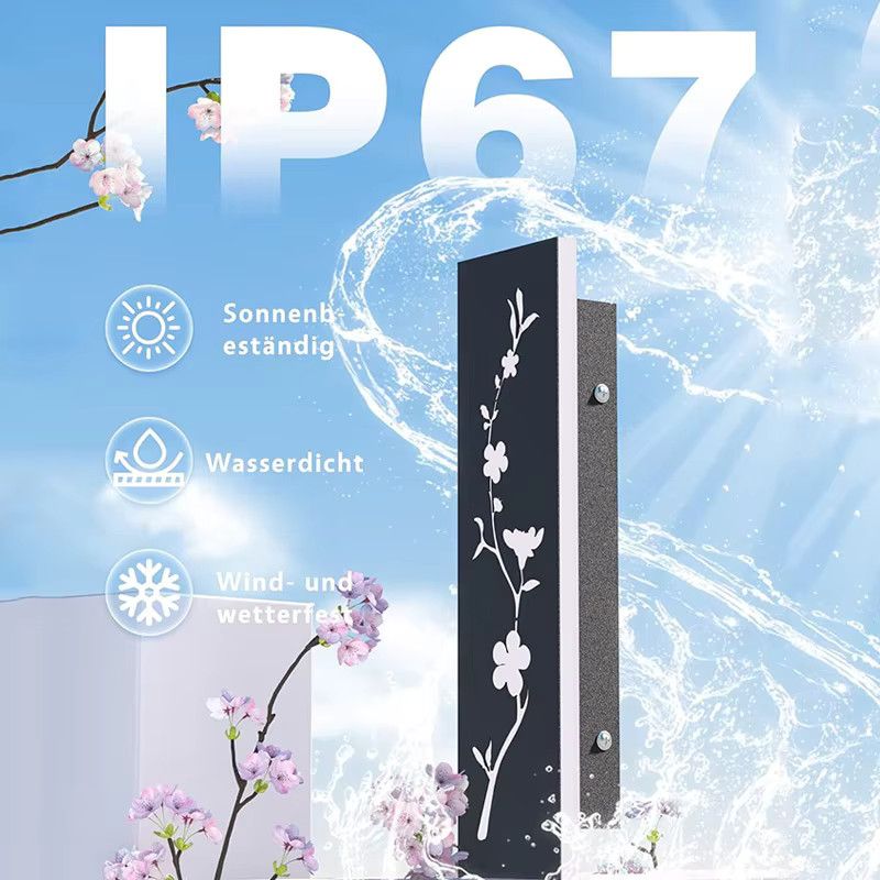 IISINUO LED-Wandleuchte aus Edelstahl in Schwarz mit Pfirsichblumenmuster, IP67 wasserdicht, wandmontiert - Bild 4