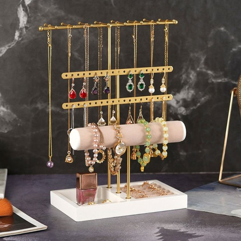 JAVRICK Schmuck Präsentationsständer aus Metall in Schwarz und Gold mit geometrischem Design - Bild 1