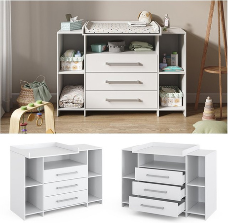 Vicco Wickelkommode Oskar XL in Weiß mit Wickelauflage für das Babyzimmer