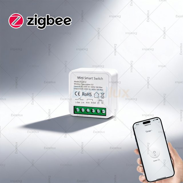 Excellux ZigBee 3.0 Smart Mini DIY Switch Automatisierungsmodul 16A Breaker in Weiß mit 2-Wege-Steuerung und App-Fernbedienung (Zigbee Gateway erforderlich) - Bild 1