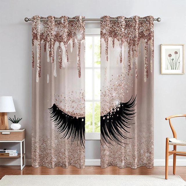 2er-Set Vorhänge mit 3D Cartoon-Augen-Motiv in Blau, semi-transparent, Polyester, Breite: 50 cm, Höhe: 130 cm - Bild 1