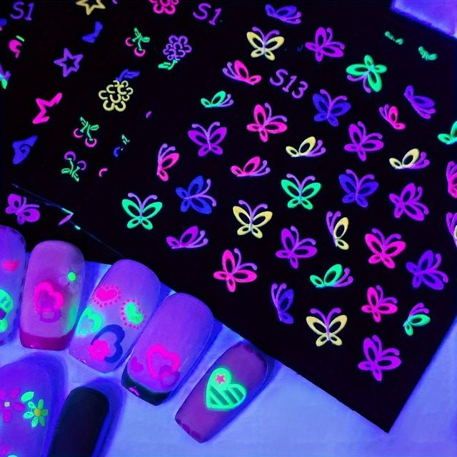 Weixeny Nagelaufkleber, 30 Stück, Glitzernd, Purple, Schmetterling & Herz - Bild 1