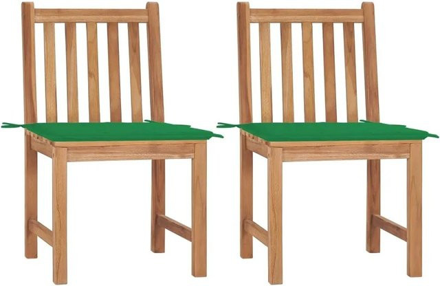 vidaXL Gartenstühle Set aus Teak Massivholz mit Kissen in Braun und Grün - Bild 1