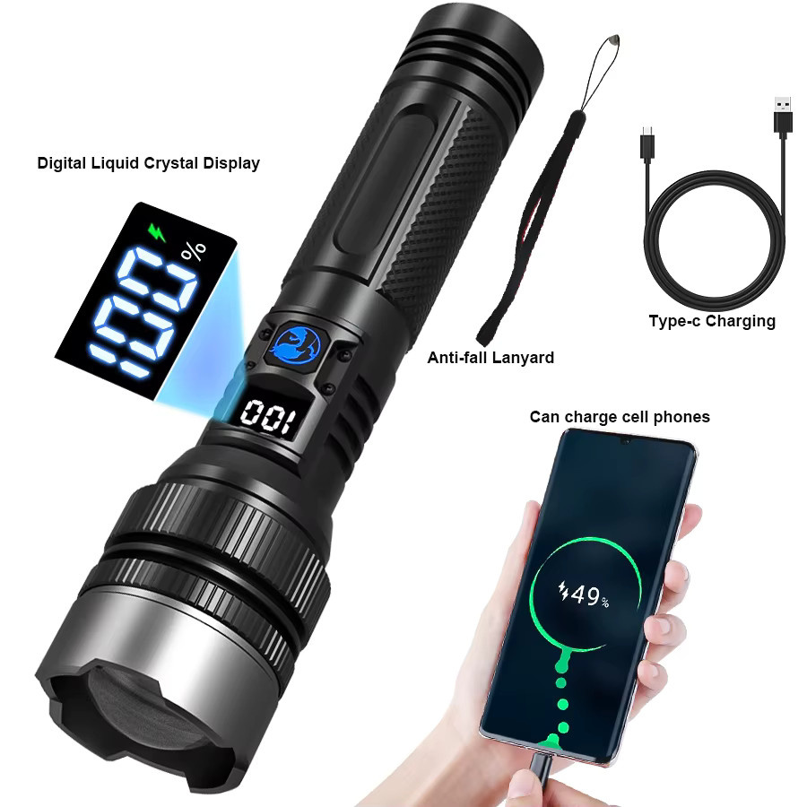 Heinast LED-Taschenlampe in Schwarz mit USB-C wiederaufladbarem Akku, IPX8 wasserdicht und Aluminiumgehäuse für Notfälle - Bild 6