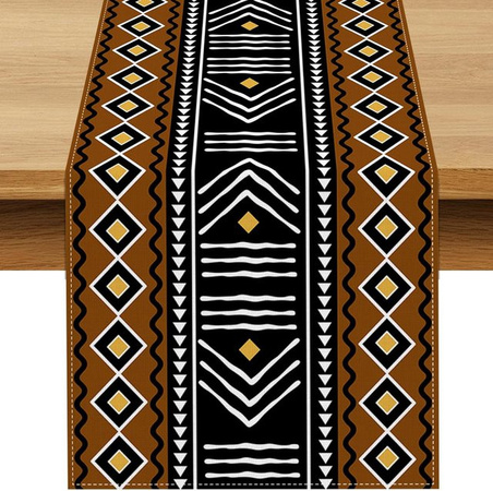 JINGYUE Pet Tischläufer aus Leinen mit afrikanischem Stammes-Muster in Weiß und Multicolour, B/L: 150 x 33 cm