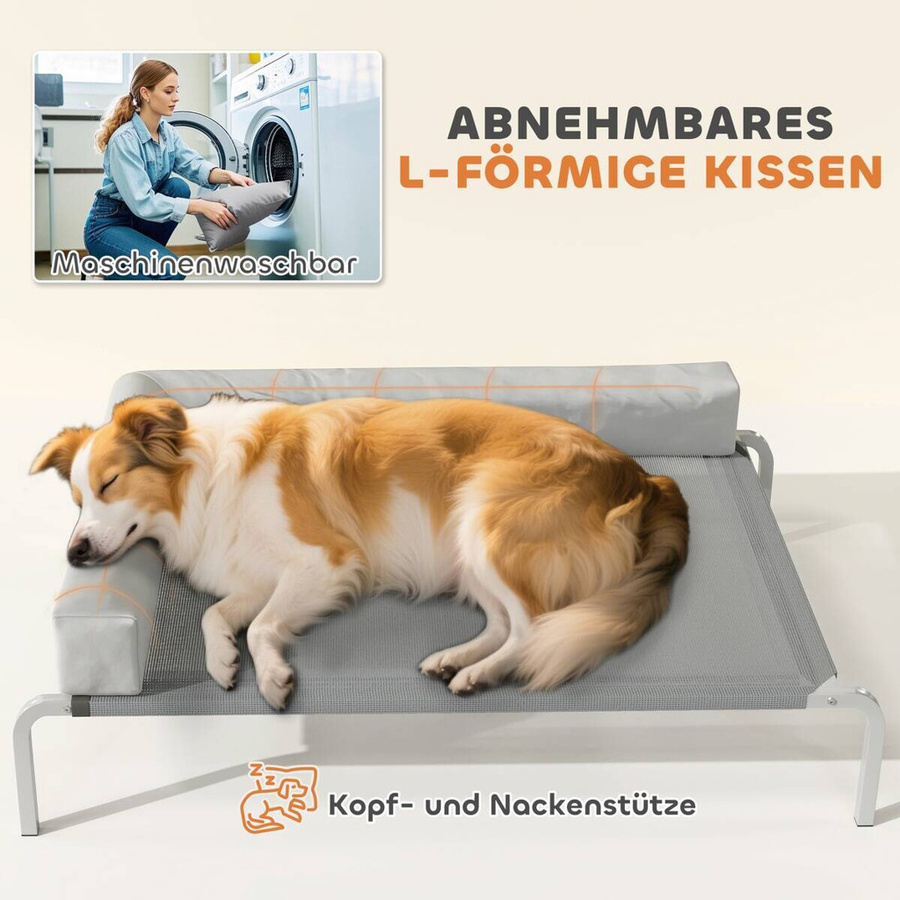 PawHut Hundeliege Outdoor Hellgrau mit L-förmigen Kissen und rutschfesten Füßen B/T/H: 75 x 110 x 30 cm - Bild 3