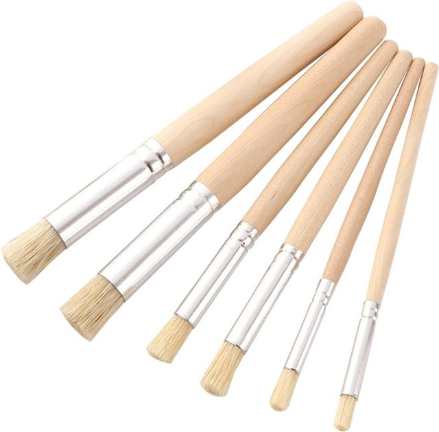 Igeteck Holzschablonen-Pinsel-Set mit runder Spitze aus Borstenhaar, 6 Stück, beige - Bild 1